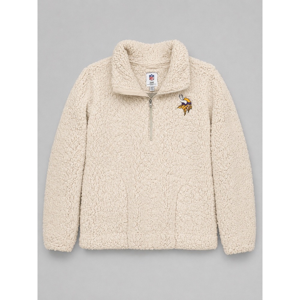 NFL Minnesota Vikings Womens XL Sherpa Fleece 1/4 Zip Pullover Jacket Cream Logo